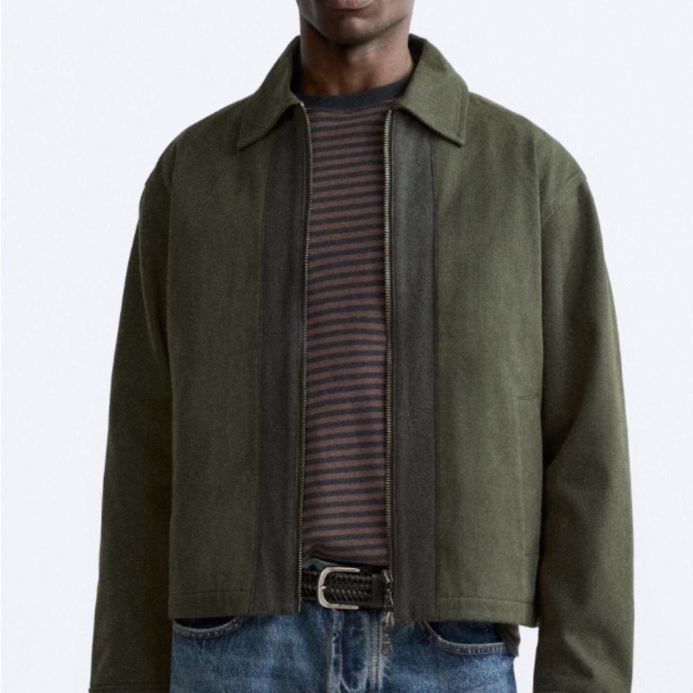 Zara full-zip front closure Green‎  Shirt Jacket with Classic Collar S